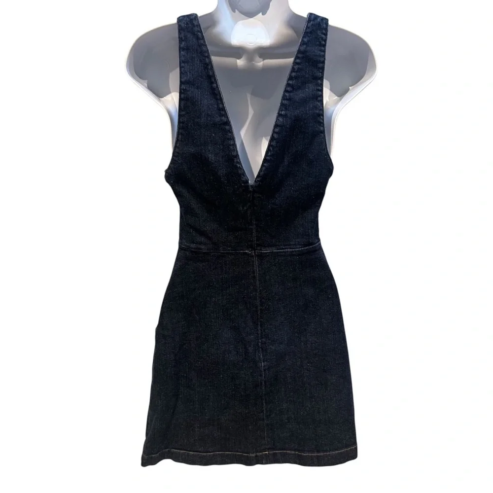Reformation Denim Jean Mini Dress Jumper Plunging Neckline Size 6 - Picture 5 of 8